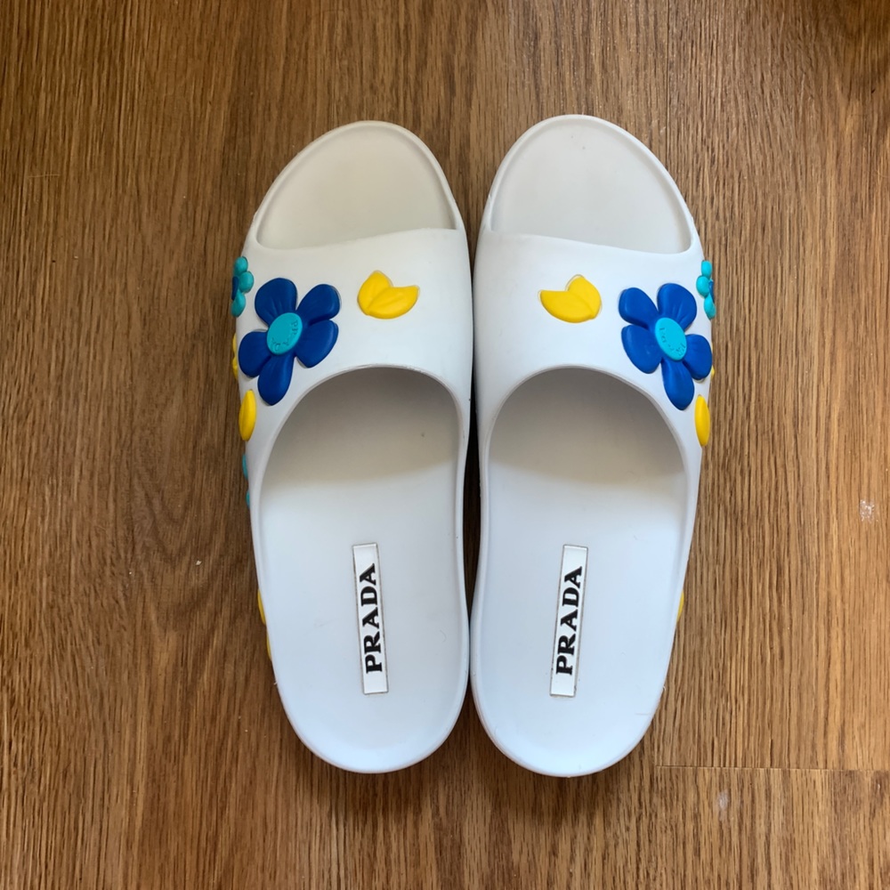 Prada rubber floral slides